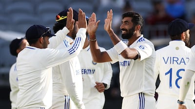 India captain Jasprit Bumrah celebrates taking the wicket of Australian counterpart Pat Cummins on Day 1 of the first Test in Perth on November 22, 2024. Getty Images