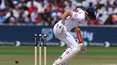 Harry Brook of England is trapped lbw by Akash Deep. Getty Images