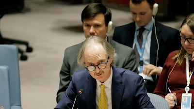 Geir Pedersen, the UN Special Envoy for Syria, speaks during a Security Council meeting on February 28, 2019. AP