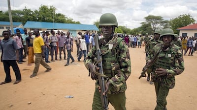 Kenya Defence Forces (KDF) soldiers arrive at a hospital to escort the bodies of the attackers to be put on public view in Garissa, Kenya. Kenya launched airstrikes against Al Shabab militants in Somalia on Sunday afternoon and early Monday morning following the massacre of 150 people on a Kenyan college. Ben Curtis/AP Photo