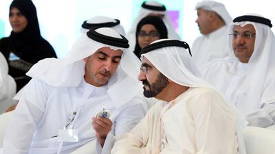 Sheikh Mohammed bin Rashid, Prime Minister and Ruler of Dubai, discusses proposals with Sheikh Saif bin Zayed, Deputy Prime Minister and Minister of Interior, at the second day of the Cabinet retreat at Sir Bani Yas Island, Abu Dhabi, where major health reforms were announced yesterday. Wam