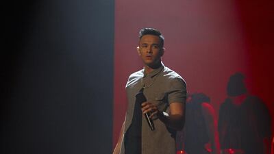 Cyrus Villanueva sang Ellie Goulding's hit track Love Me Like You Do in the top-five showdown on The X Factor Australia. Courtesy FremantleMedia Australia