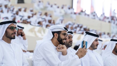 Sheikh Shakhbout bin Nahyan, Minister of State, attends the Union Parade during the Sheikh Zayed Heritage Festival. Mohamed Al Hammadi / Presidential Court