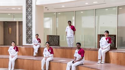 The team of nurses from VPS Healthcare that worked round the clock for two weeks to test thousands of airline passengers at Abu Dhabi International Airport. Reem Mohammed / The National
