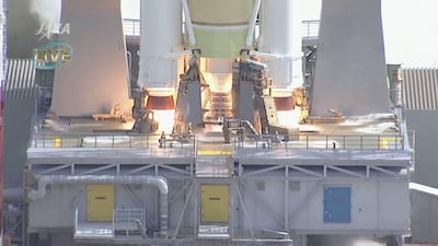 Still from the livestream of the KhalifaSat Launch, at Tanegashima Space Centre, Japan.