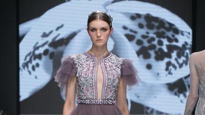 Ethereal, princess-like gowns in soft tones featured in Cinco’s couture and ready-to-wear presentation. Courtesy Michael Cinco and Couturissimo