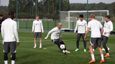 Tottenham's Brazilian striker Richarlison controls the ball during training. AFP