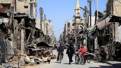 A destroyed street in Douma, near Damascus. Reuters