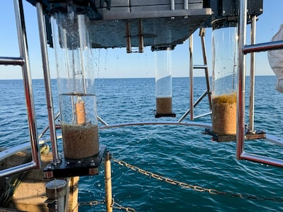 Sediment extrusion in Jersey with a MultiCorer. Photo: CMS Geosciences Ltd.