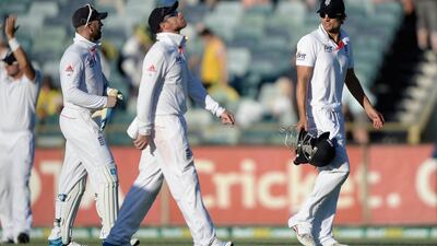 None of the batsmen in the England side, led by Alastair Cook, right, have scored a century so far in the ongoing Ashes series in Australia. The home team have six three-figure knocks. Gareth Copley / Getty Images