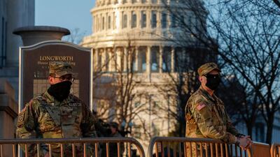 National Guard soldiers stand post near the US Capitol in Washington, DC, on January 12. EPA