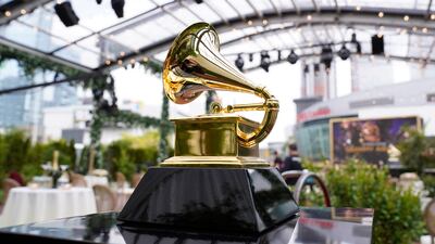 A decorative Grammy is seen before the start of the 63rd Grammy Awards at the Los Angeles Convention Centre on March 14, 2021. AP