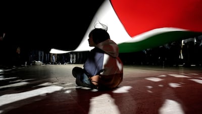 A protest against an Israeli police raid of the Al Aqsa Mosque compound in Jerusalem in Istanbul on April 5, 2023. AP