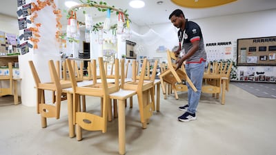 Staff at Swiss International Scientific School in Dubai prepare for reopening. Chris Whiteoak / The National