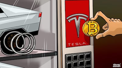 Our cartoonist's take on Tesla cars, which can be bought in bitcoin