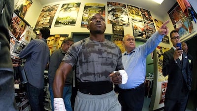 Timothy Bradley arrives for a media workout at the Fortune Gym on April 3, 2014 in Hollywood, California, in advance of his upcoming WBO welterweight championship re-match against Manny Pacquiao of Philippines on April 12 at the MGM Grand in Las Vegas. Joe Klamar / AFP