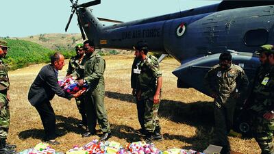 Supplies arrive by helicopter. Courtesy: Maj Gen Obaid Al Ketbi