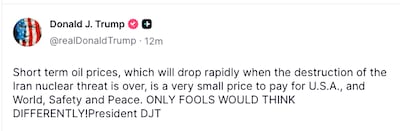 President Donald Trump posted this message on Truth Social on March 8