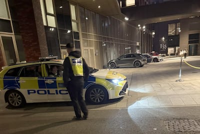 Police at the site where Vinod Sekhar was robbed in London. Photo: Vinod Sekhar