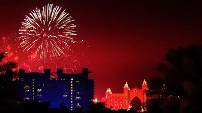 The spectacular fireworks over Atlantis, The Palm in Dubai. Marwan Naamani / AFP