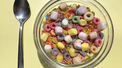 'Double Rainbow' with Froot Loops, Fruity Pebbles, and different coloured marshmallows