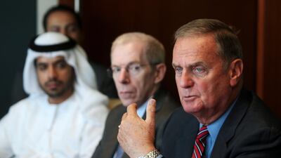 Gen James Jones, former national security adviser to US president Barack Obama, addresses the Defence, Advancing Research and Technology working group in Abu Dhabi. Christopher Pike / The National