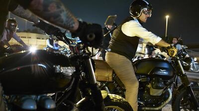 Suited and booted. Riders prepare to set off for the start of the Distinguished Gentleman’s Ride 2014 in Dubai.