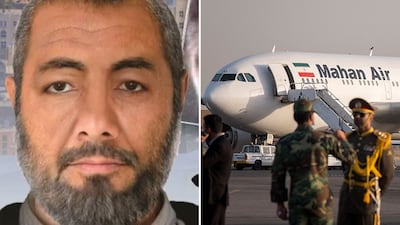 A Mahan Air jet landing in Hodeidah from Tehran on July 3 and Abdul Reza Shahlai, named by the US as a Specially Designated Global Terrorist in 2011. Photos: NCRI / AFP