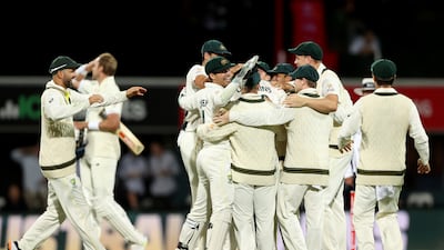 Australia players celebrate their 146-run victory over England. Getty