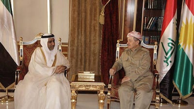 Masoud Barzani, the President of the Kurdistan Region of Iraq, receives Hasan Ahmed Al Shehhi, ambassador of the UAE to Iraq.