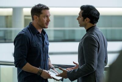 Tom Hardy, left, and Riz Ahmed in a scene from Venom. Photo / AP