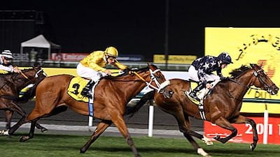 Presvis, No 6, ridden by jockey Ryan Moore won the Dubai Duty Free.