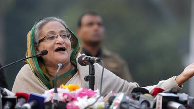 Bangladesh’s Prime Minister Sheikh Hasina speaks during a press conference in Dhaka, Bangladesh. Rajesh Kumar Singh / AP Photo