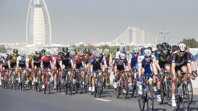 The peloton is on the way during the second stage of the Dubai Tour 2017 cycling race over 188km from the Dubai International Marine Club to Ras Al Khaimah, February 1, 2017. Claudio Peri / EPA