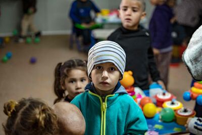 Children at the new centre hosting ISIS fighters' relatives in northeastern Syria. AFP