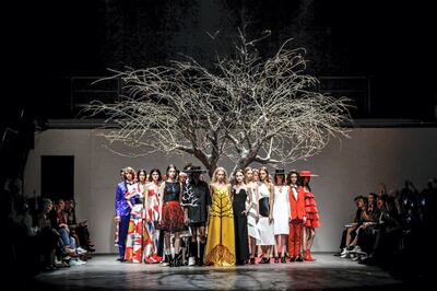 Models at the Osman show during London Fashion Week 2016/17. WireImage