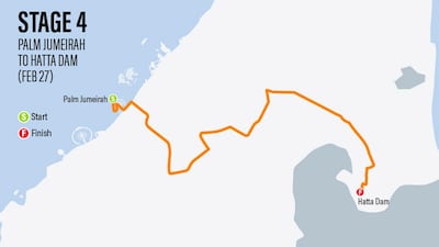Stage 4 (205km): Dubai Municipality Stage - medium mountain stage starting at Palm Jumeirah, ending at Hatta Dam