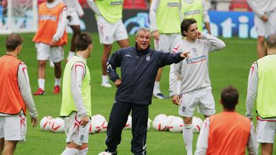 Manager's Assistant, Terry Venables directs the players during the England training session held at Old Trafford on August 15, 2006. Getty Images