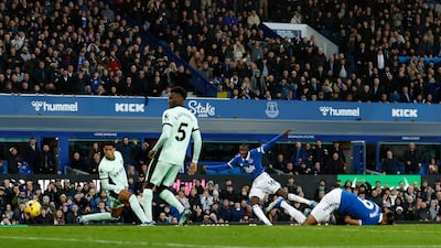 Everton's Abdoulaye Doucoure scores their first goal against Chelsea. Action Images