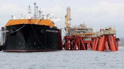 The BG Group is one of the largest gas producers in Egypt. Above, the company's ship Methane Jane Elizabeth loaded with liquefied gas anchored at Quintero port in Chile. Felipe Gamboa / AFP