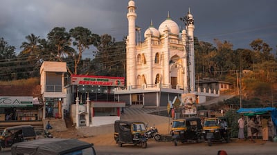 The Santhanpara Juma Masjid in Santhanpara is locally referred to as a 'modern mosque', as it is made without roof tiles. Previously, traditional Keralite houses were built with reddish-tiled roofs inspired by distinctive local Islamic architecture that is without a minaret. 'Our mosques are designed to survive torrential monsoon rains,' Sayyid Habib Thurab Assaqafi, imam of Valiya Juma Masjid, tells me. Photo by Sebastian Castelier