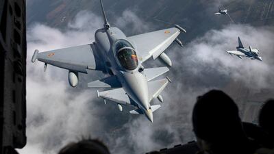 Spanish and Italian Typhoon jets patrolling over the Baltic Sea. Turkey could soon join the Nato countries with a potential order for 40 of the warplanes. AP