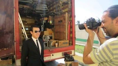 Wonho Chung on the set of the Egyptian film 30 February. "The whole experience was amazing," he says. Courtesy Muna Ismail