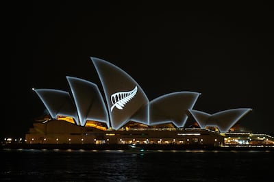 The Silver Fern of New Zealand is seen projected onto the sails of the Sydney Opera House. EPA