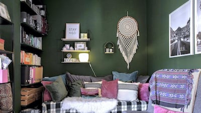 In her home she sticks to a colour palette that reflects nature, with greens, blues and yellows