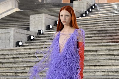 At the Valentino show, many models had their eyebrows bleached to be invisible. Photo: AFT