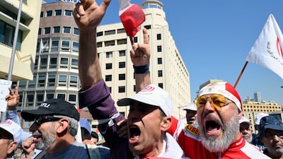 Retired members of Lebanon's security forces take part a protest in Beirut as they demand inflation adjustments to their pensions. EPA