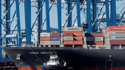 The Maersk Gibraltar, seen in the port of Algeciras in Spain, was involved in a 'near-miss' incident in the Red Sea as a result of a missile attack from Yemeni Houthi rebels. Reuters