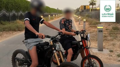 Dubai Police have taken action after teenagers were found using illegally modified e-bikes on sports tracks. Photo: Dubai Police