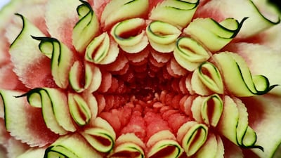 A carved watermelon at the competition.
